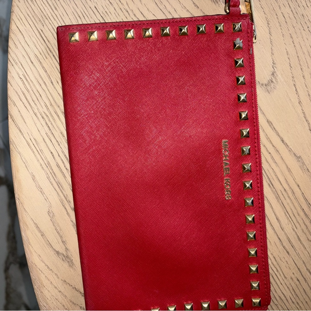 Michael Kors Red Pouch with Gold Studs